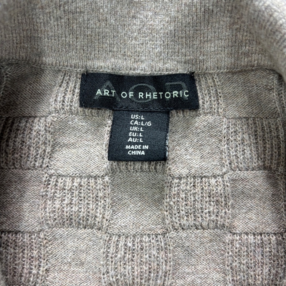 Art of Rhetoric Mens Large Tan Checkerboard Knit Short Sleeve Button Up Shirt - Picture 3 of 8
